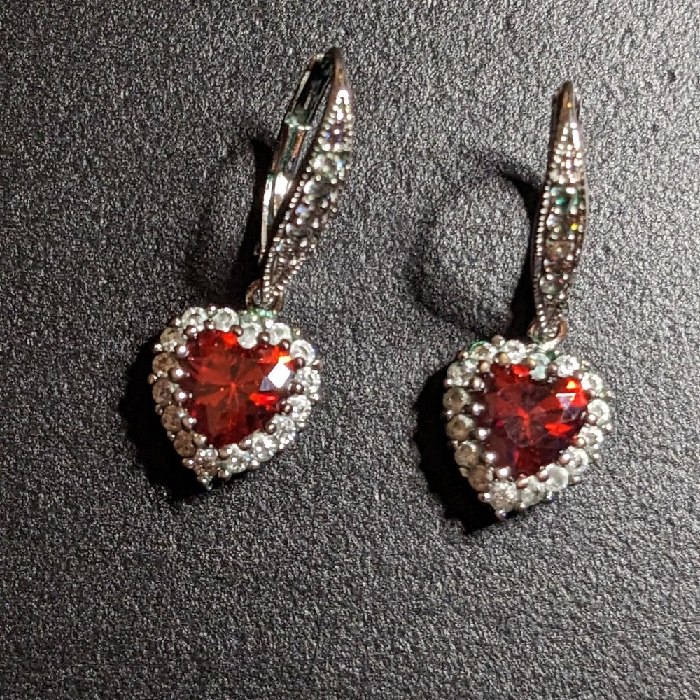 Garnet Dangle Earrings with Cubic Zirconia (Sterling Silver)